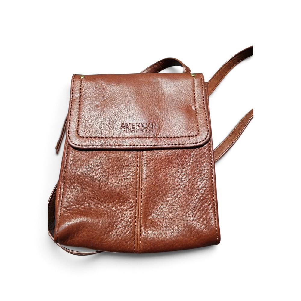 American Leather Co Cognac Brown Pebbled Leather Crossbody Organizer Bag Purse - Picture 1 of 3